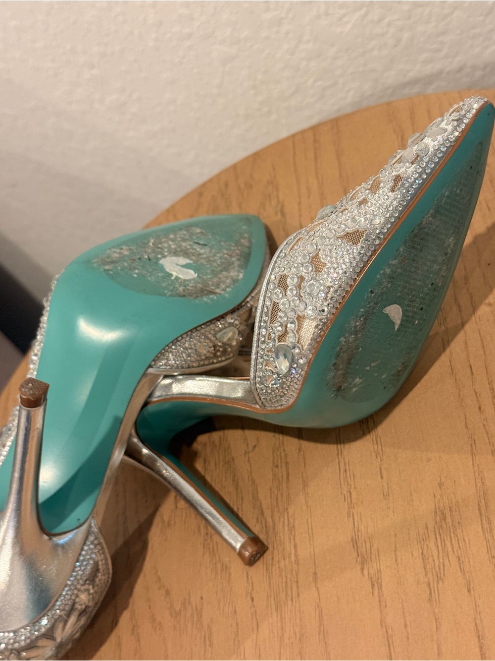 Betsey Johnson Silver Bridal Crystal Embellished Pointed-Toe Pumps - Picture 7 of 8